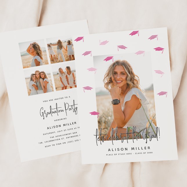 Invitación Moderna celebración de graduación rosada (Subido por el creador)