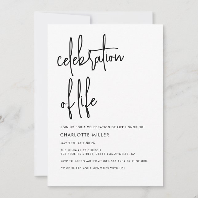 Invitación Moderna Celebración De La Vida Con Un Simple Guión (Anverso)