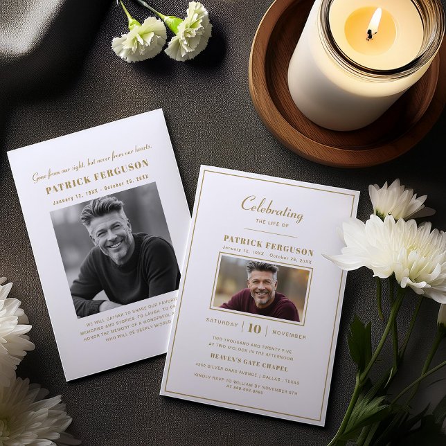 Invitación Moderna Celebración De La Vida Funeral Faux Gold F (Subido por el creador)