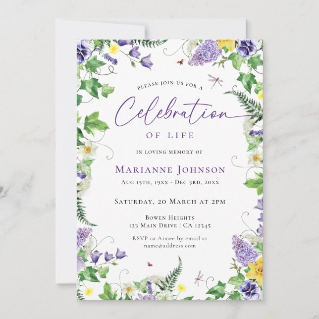 Invitación Moderna celebración floral de la vida Funeral (Anverso)