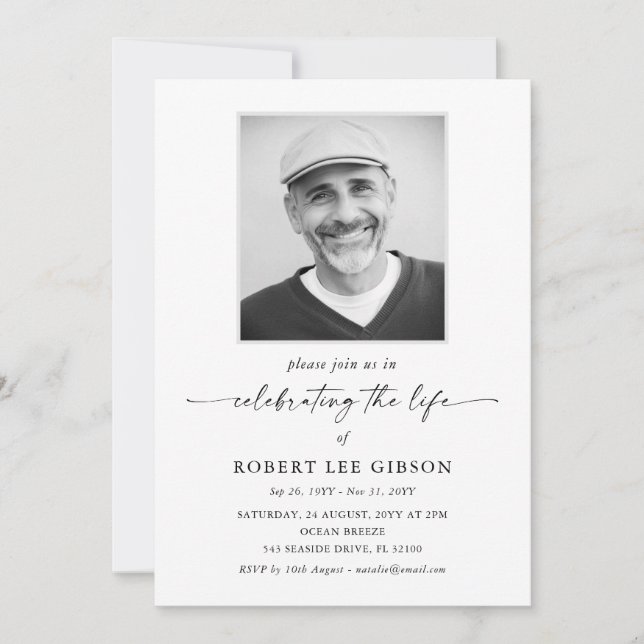 Invitación Moderna celebración fotográfica del funeral conmem (Anverso)