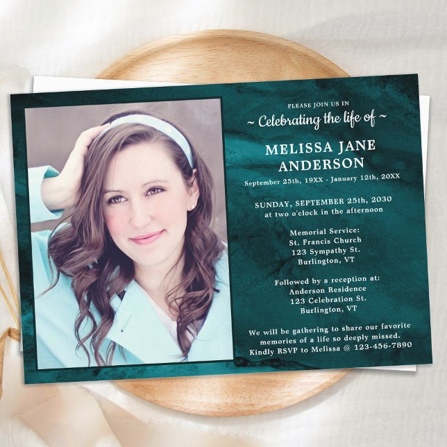 Invitación Moderna Celebración Funeral De La Vida Mármol Verd (Subido por el creador)