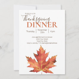 Invitación Moderna Cena de Acción de Gracias de Leaf de Otoño