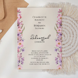 Invitación Moderna cena de Boda beige de flores silvestres