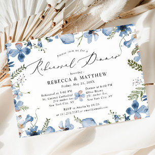 Invitación Moderna cena de Boda de flores silvestres azules