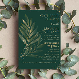 Invitación Moderna cena de ensayo de hoja de oro verde esmera