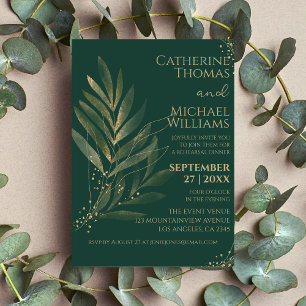 Invitación Moderna cena de ensayo de hoja de oro verde esmera