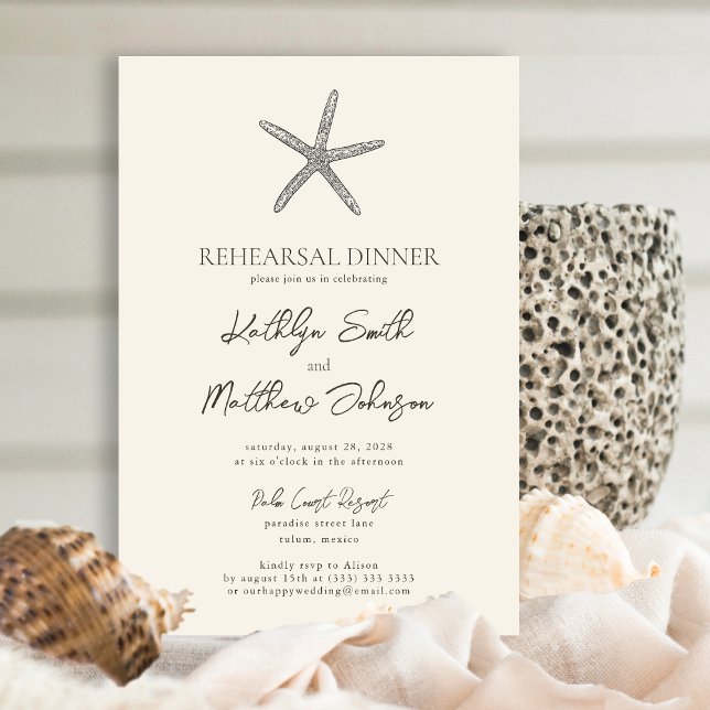 Invitación Moderna cena de ensayo en la playa de Starfish Bea (Subido por el creador)