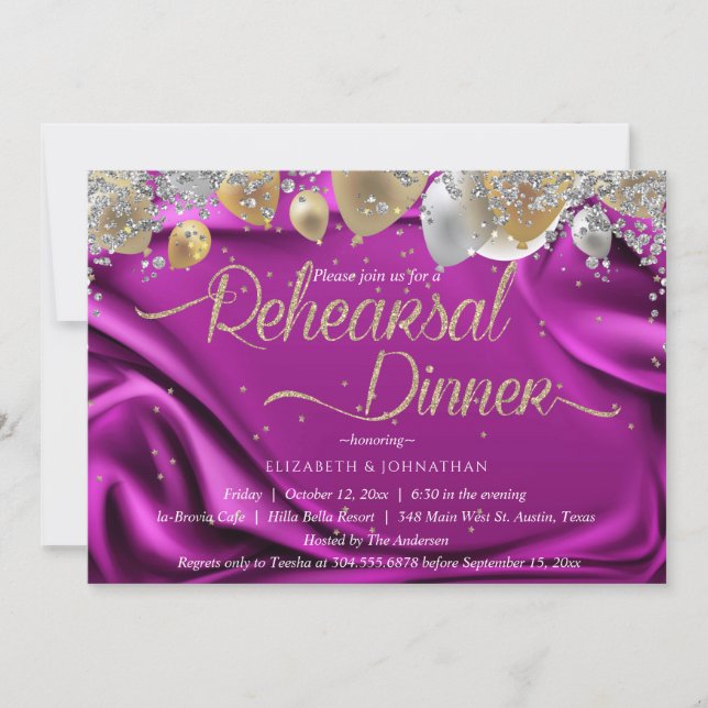 Invitación Moderna Cena de Ensayos Mínimos Sparkly Purple (Anverso)
