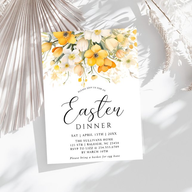 Invitación Moderna cena de Pascua floral de primavera amarill (Subido por el creador)