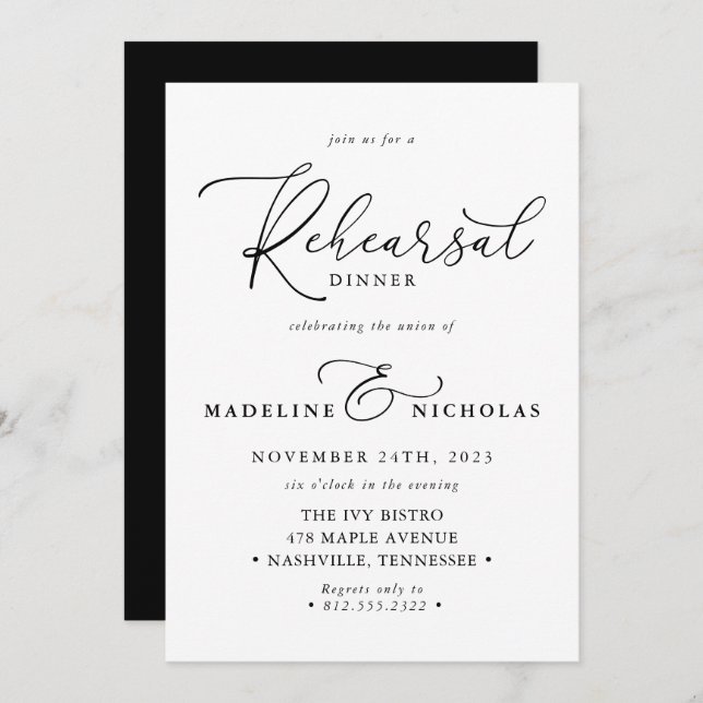 Invitación Moderna Cena Elegante En Blanco Y Negro (Anverso / Reverso)