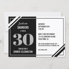 Invitación Moderna cena en blanco y negro 30 Fiesta de cumple