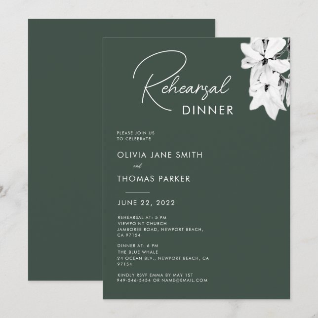 Invitación Moderna Cena Sencilla de Magnolia Verde (Anverso / Reverso)