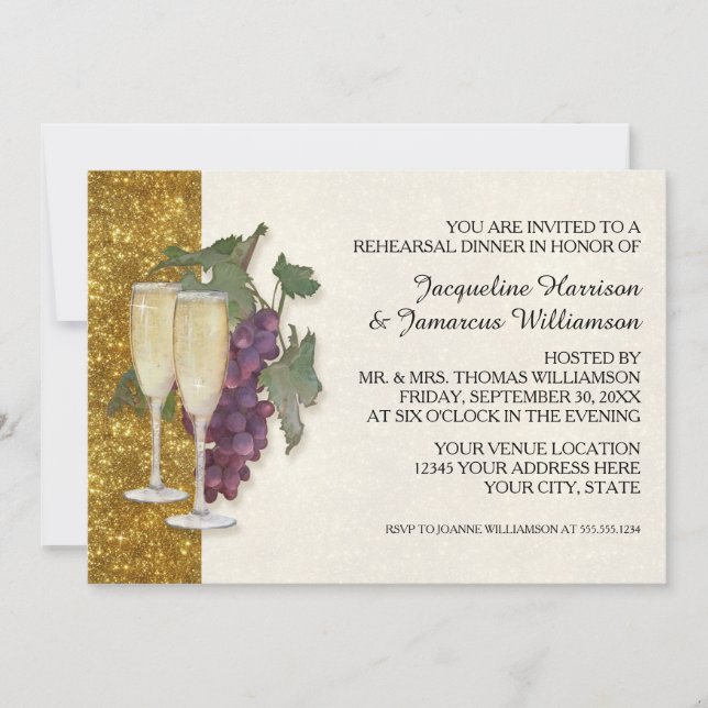 Invitación Moderna Cena Temática De Vidrio Champagne (Anverso)