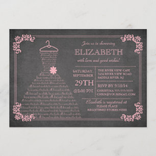 Invitación Moderna Chalkboard Boda rosa Vestido de novia duch