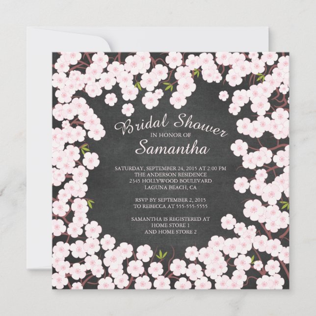 Invitación Moderna Chalkboard Cherry Blossom Bridal Shower (Anverso)
