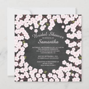 Invitación Moderna Chalkboard Cherry Blossom Bridal Shower