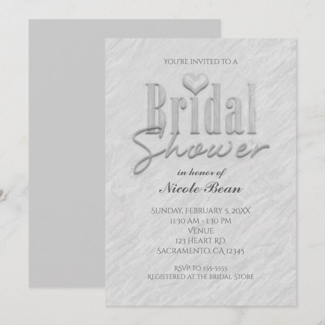 Invitación moderna chic blanca y gris para despedi (Anverso / Reverso)