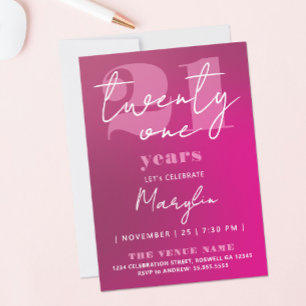 Invitación Moderna Chica Rosa Fucsia Purpura 21 Tipografía Er