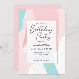 Invitación Moderna chica rosa resume fiesta de cumpleaños par