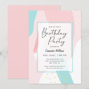 Invitación Moderna chica rosa resume fiesta de cumpleaños par
