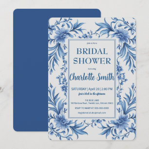 Invitación Moderna Chinoiserie azul Ducha de novia floral