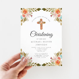 Invitación Moderna Christening de acuarela floral