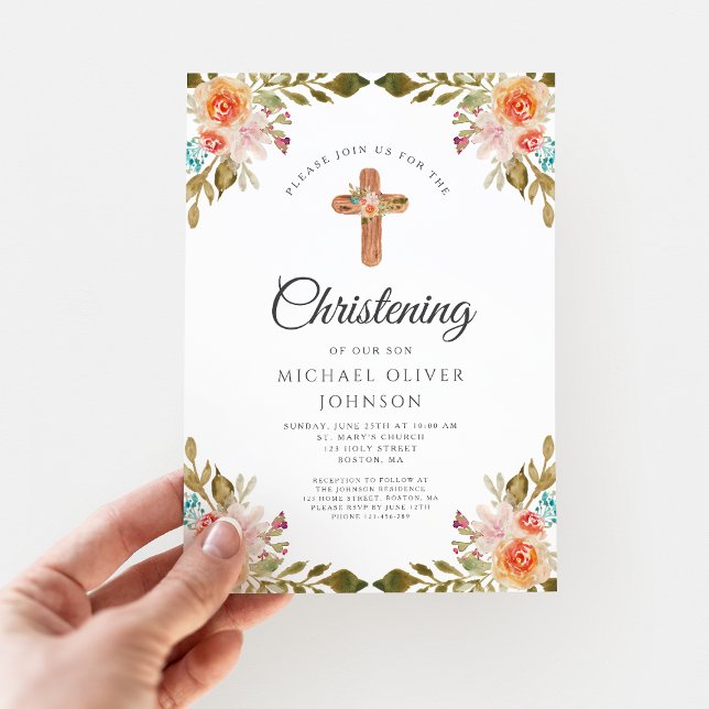 Invitación Moderna Christening de acuarela floral (Subido por el creador)