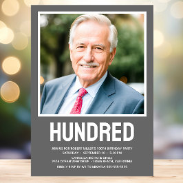 Invitación Moderna CIENTO Foto 100 cumpleaños