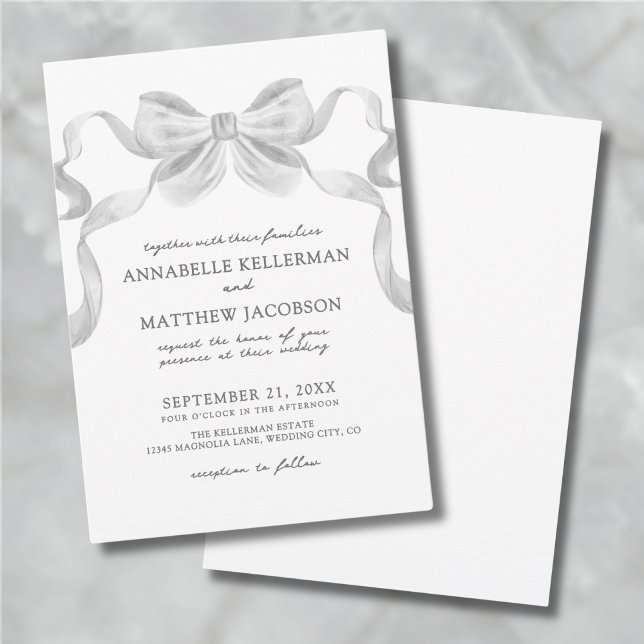 Invitación Moderna Cinta De Cinta Whimsical Bow Elegante Boda (Modern Whimsical Ribbon Bow Elegant Wedding Invitation)