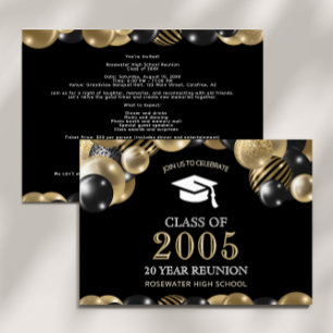 Invitación Moderna clase de 20 años Reunión Oro Negro