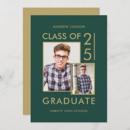 Invitación Moderna Clase De 25 Green 2 Fotos Open House