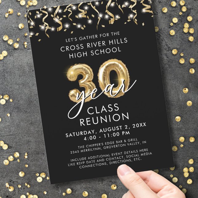 Invitación Moderna clase de 30 años Reunión Rasgos de Oro Neg (Subido por el creador)