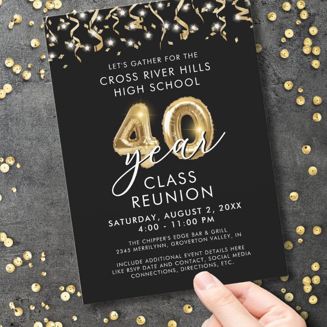 Invitación Moderna clase de 40 años Reunión Rasgos de Oro Neg (Subido por el creador)
