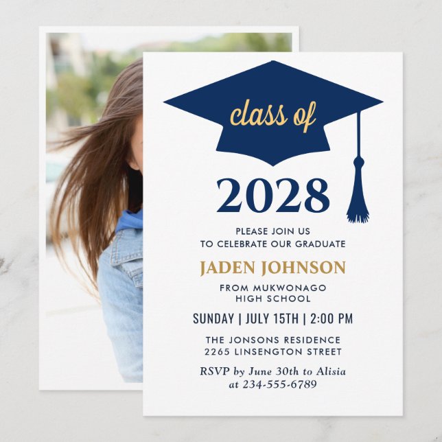 Invitación Moderna clase de FOTO del Partido de Graduación 20 (Anverso / Reverso)