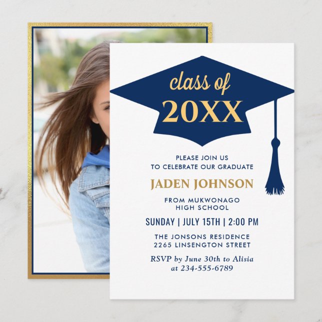 Invitación Moderna clase de FOTO del Partido de Graduación 20 (Anverso / Reverso)