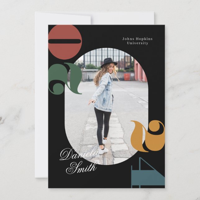 Invitación Moderna clase Retro y Negrita de Graduación 2024 (Anverso)