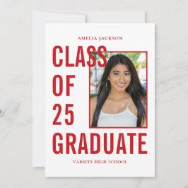 Invitación Moderna Clase Roja Y Blanca De 25 Graduados