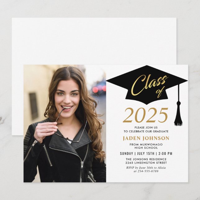 Invitación Moderna Clase Simple de la Fiesta de Graduación de (Anverso / Reverso)