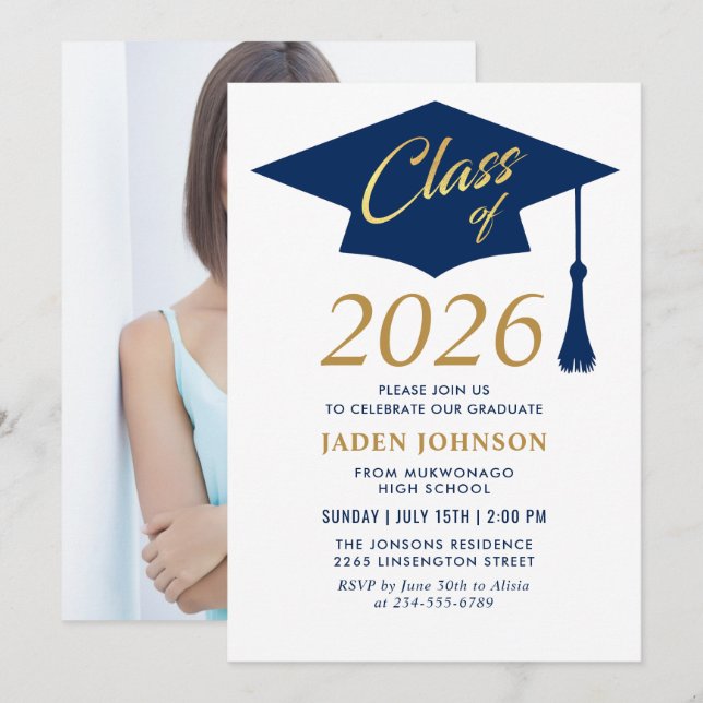 Invitación Moderna Clase Simple de la Fiesta de Graduación de (Anverso / Reverso)