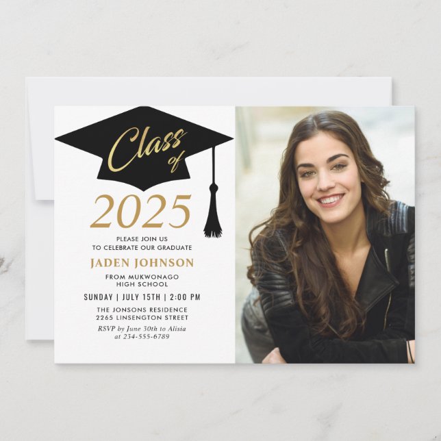 Invitación Moderna Clase Simple de la Fiesta de Graduación de (Anverso)