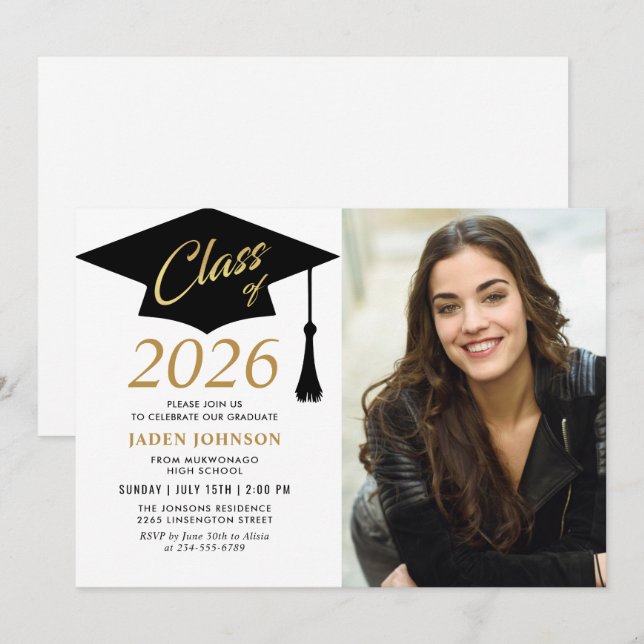 Invitación Moderna Clase Simple de la Fiesta de Graduación de (Anverso / Reverso)