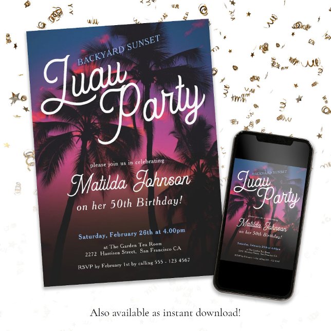Invitación Moderna clase Tropical Sunset 50 cumpleaños (50th Birthday Tropical Sunset Modern Classy Invitation)