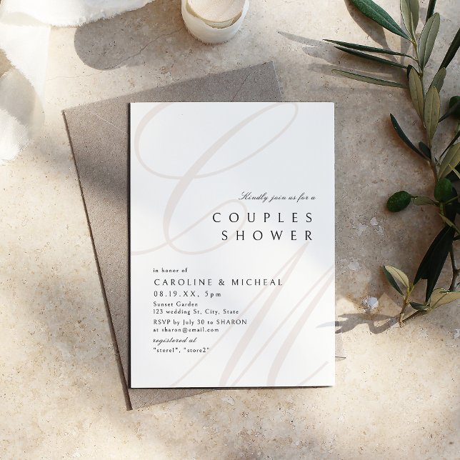 Invitación Moderna Clásica Elegancia Caligrafía Ducha Parejas (Modern Classic Elegance Calligraphy Couples Shower Invitation)