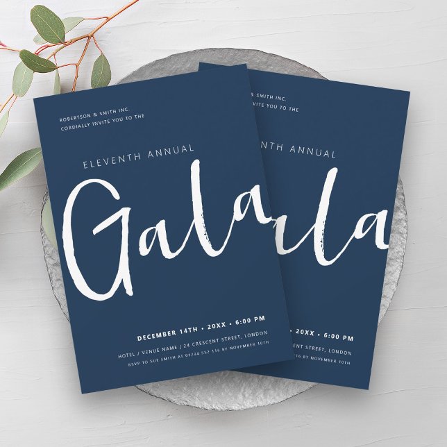 Invitación Moderna compañía de GALA Mínima, Marina de Negocio (Modern Minimal GALA Company Business Navy & White Invitation)