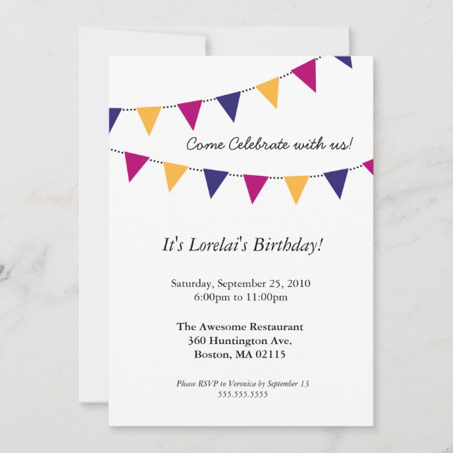 Invitación moderna con bandera decorativa (Anverso)