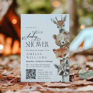 Invitación moderna con código QR y animales lindos