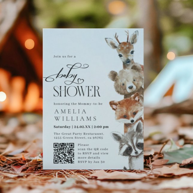 Invitación moderna con código QR y animales lindos (Subido por el creador)