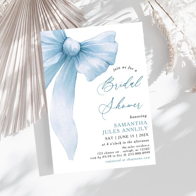 Invitación Moderna Coquette Blue Bow Bridal Shower (Subido por el creador)