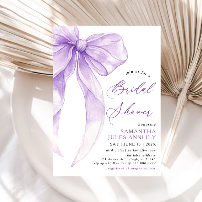 Invitación Moderna Coquette Purple Bow Bridal Shower (Subido por el creador)